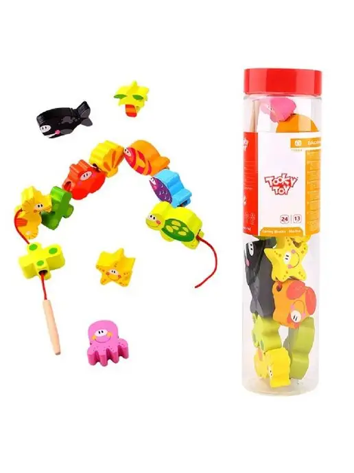 Tooky Toy Развивающий набор шнуровка "Морские обитатели", голубой, фото 7
