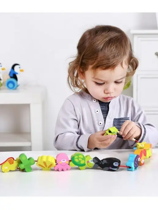 Tooky Toy Развивающий набор шнуровка "Морские обитатели", голубой, фото 8