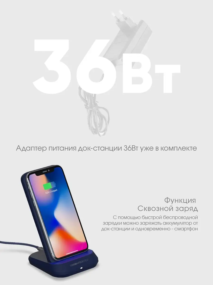 Внешний аккумулятор 10000мАч 10DQi + док-станция беспроводная зарядка  iPhone Fast Charge Power Bank INTERSTEP 8689270 купить в интернет-магазине  Wildberries