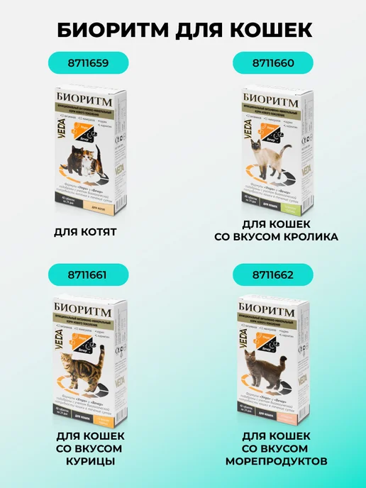 veda Витамины для кошек со вкусом курицы, Биоритм, вариант, фото 7