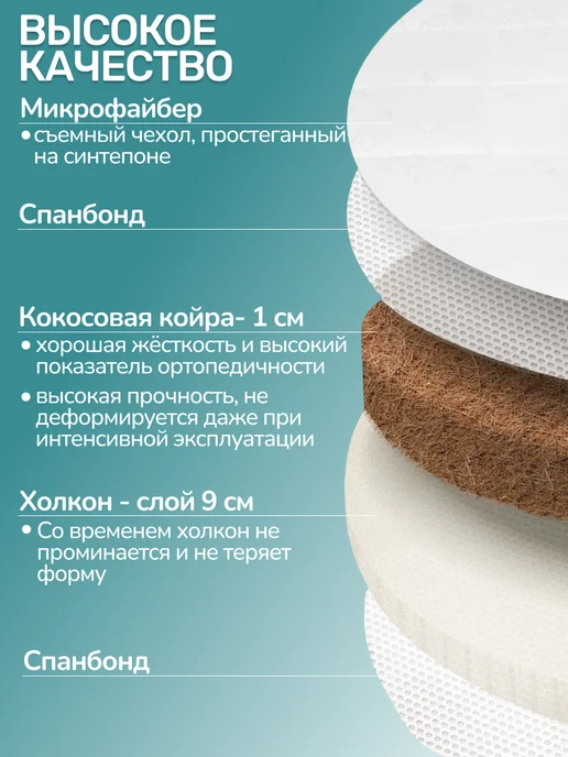 Amore mio. Матрас в кроватку кокос 125х75 см, 125x75 см, фото 2