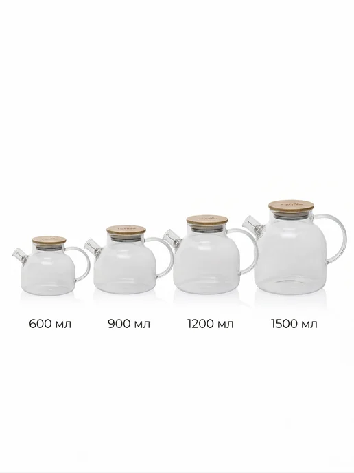 CnGlass Чайник заварочный жаропрочный 900 мл с бамбуковой крышкой, 900 мл, фото 6