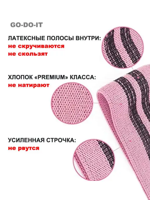 GO-DO-IT Фитнес резинка тканевая GODOIT, 45-55 кг, 4555 кг, фото 4