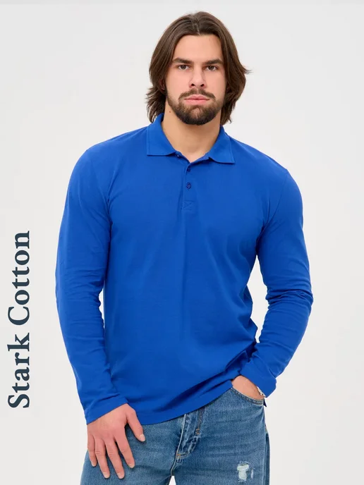 Stark Cotton Поло мужское с длинным рукавом, синий