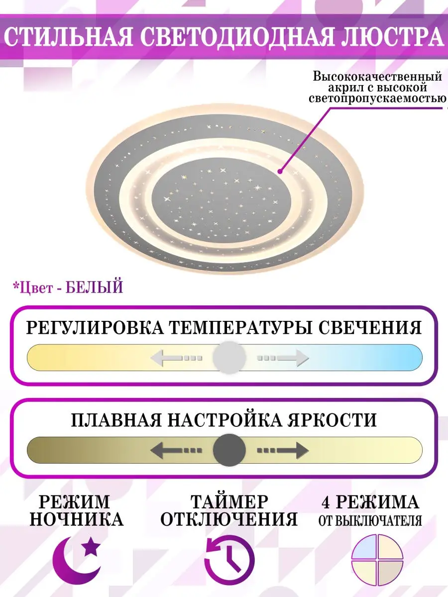 Светодиодная люстра, LED 130W. Управление с телефона Natali Kovaltseva  8901350 купить в интернет-магазине Wildberries