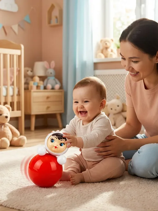 веселуха Неваляшка для детей музыкальная, 15 см, красный, фото 4