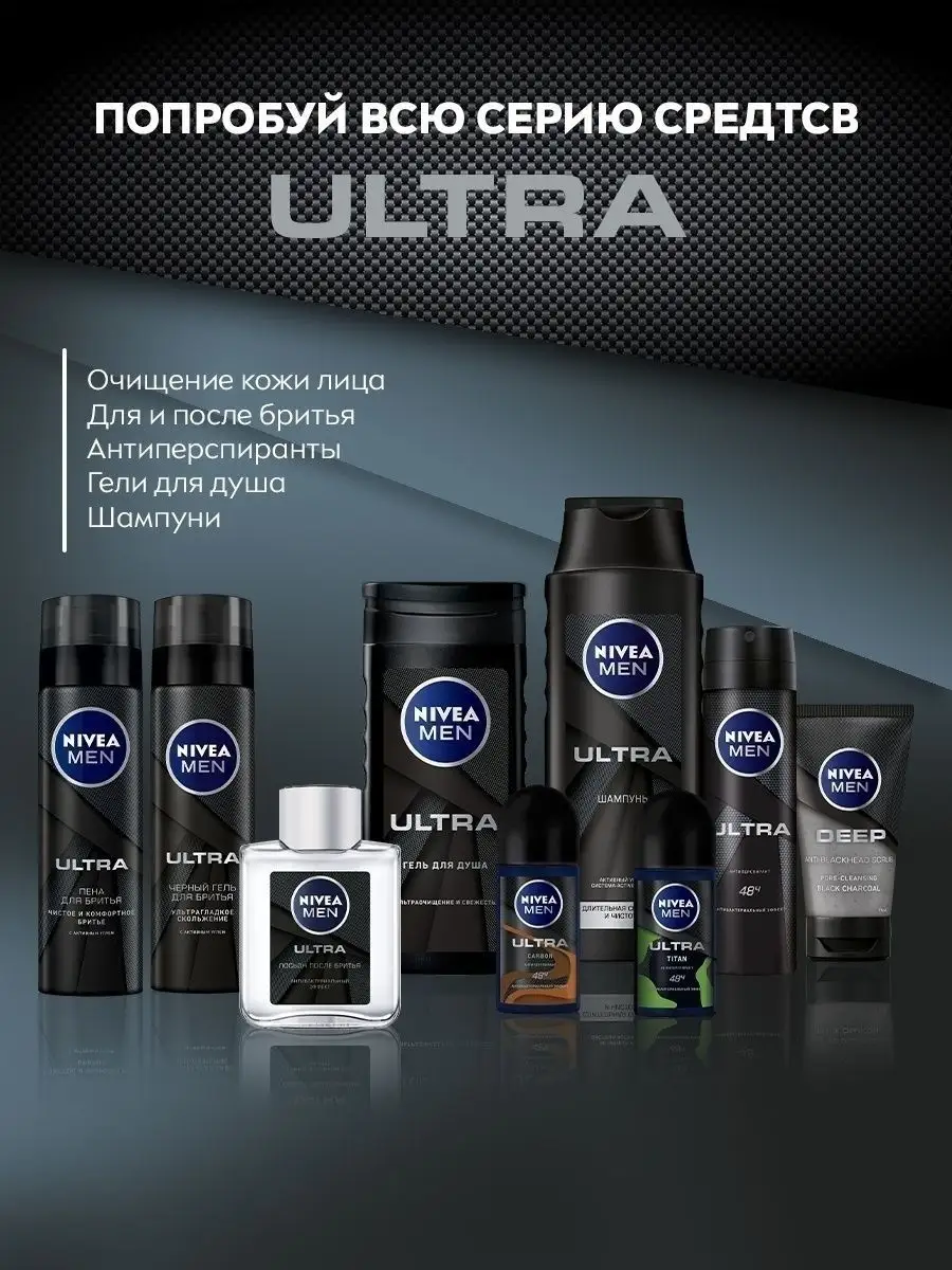 MEN Гель для душа мужской ULTRA Carbon 250 мл NIVEA 8914504 купить в  интернет-магазине Wildberries