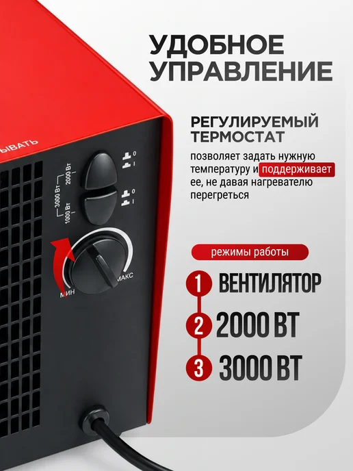 РЕСАНТА Тепловая электрическая пушка ТЭПК-3000, черный, фото 2