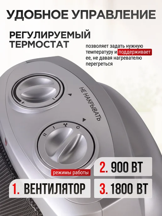 РЕСАНТА Тепловентилятор керамический, ТВК-1, черный, фото 2