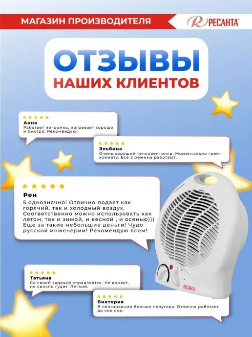 РЕСАНТА Тепловентилятор ТВС-2, белый, фото 4
