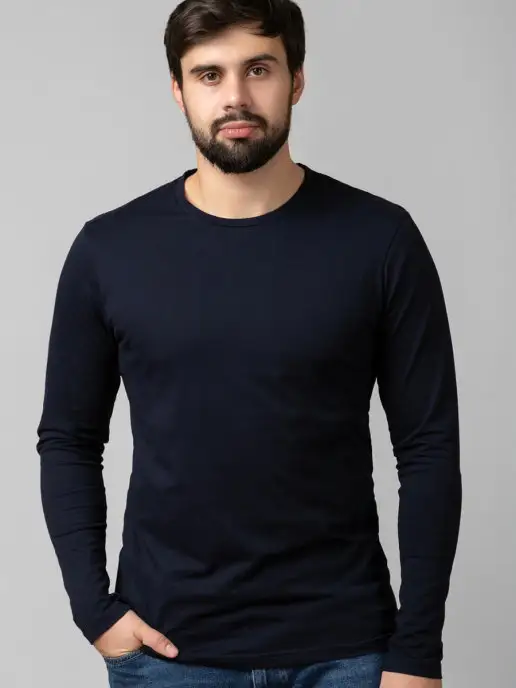 JB casual Лонгслив базовый приталенный, синий, фото 7