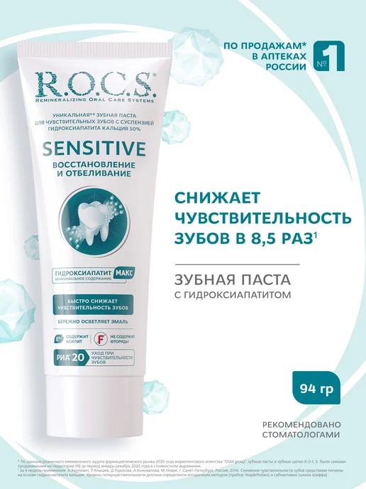 R.O.C.S. Зубная паста для чувствительных зубов SENSITIVE 94 гр, 94 г