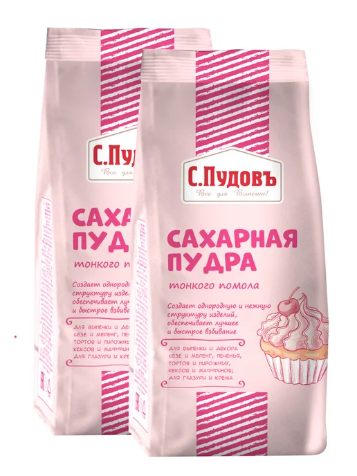 С.Пудовъ Сахарная пудра тонкого помола, 2 шт по 200 г, 2 шт, 200 г