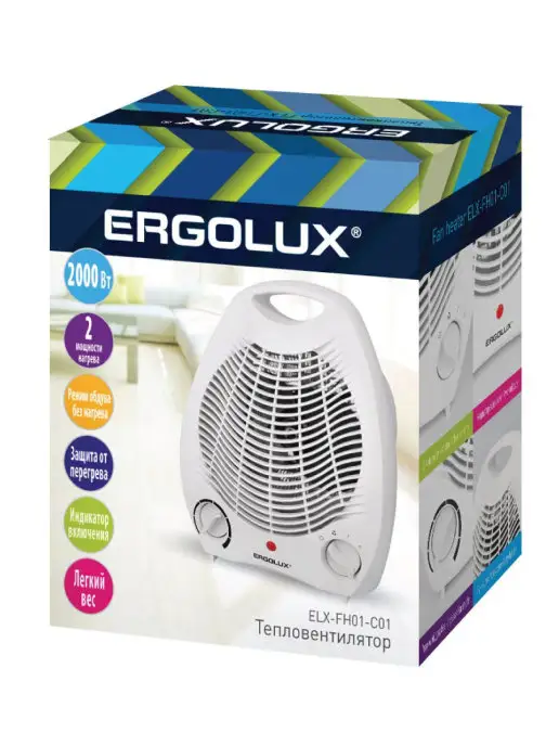 Ergolux Тепловентилятор с 2 режимами, мощность 2000 Вт, 2000 Вт, фото 6