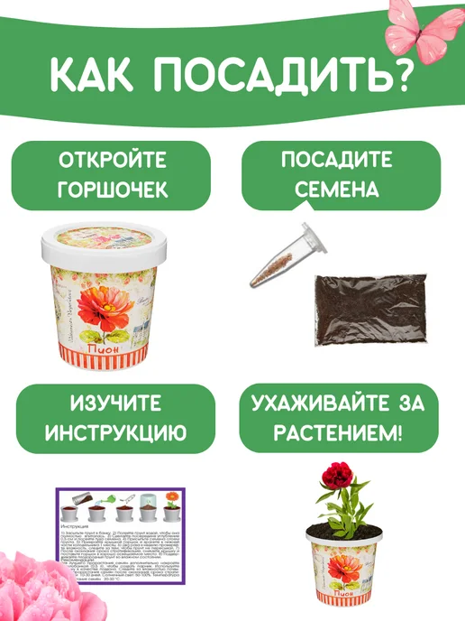 Rostokvisa Набор для выращивания растений Вырасти сам цветы Пион, вариант, фото 3
