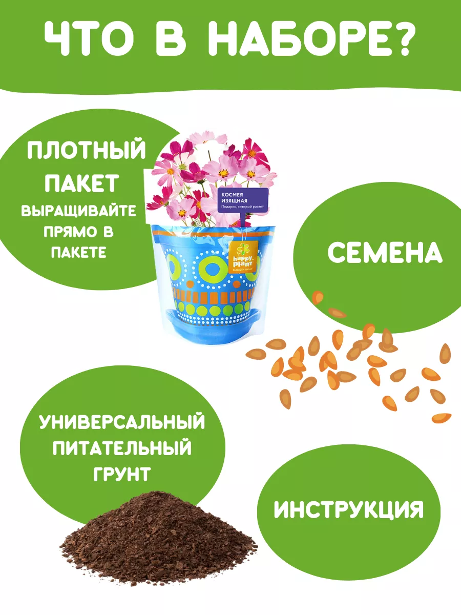 Набор для выращивания растений Вырасти сам цветы Космея Happy Plants  9061824 купить за 383 ₽ в интернет-магазине Wildberries