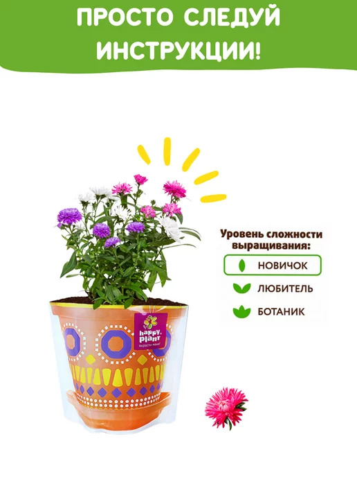 Happy Plants Набор для выращивания растений и цветов Астра, вариант, фото 6