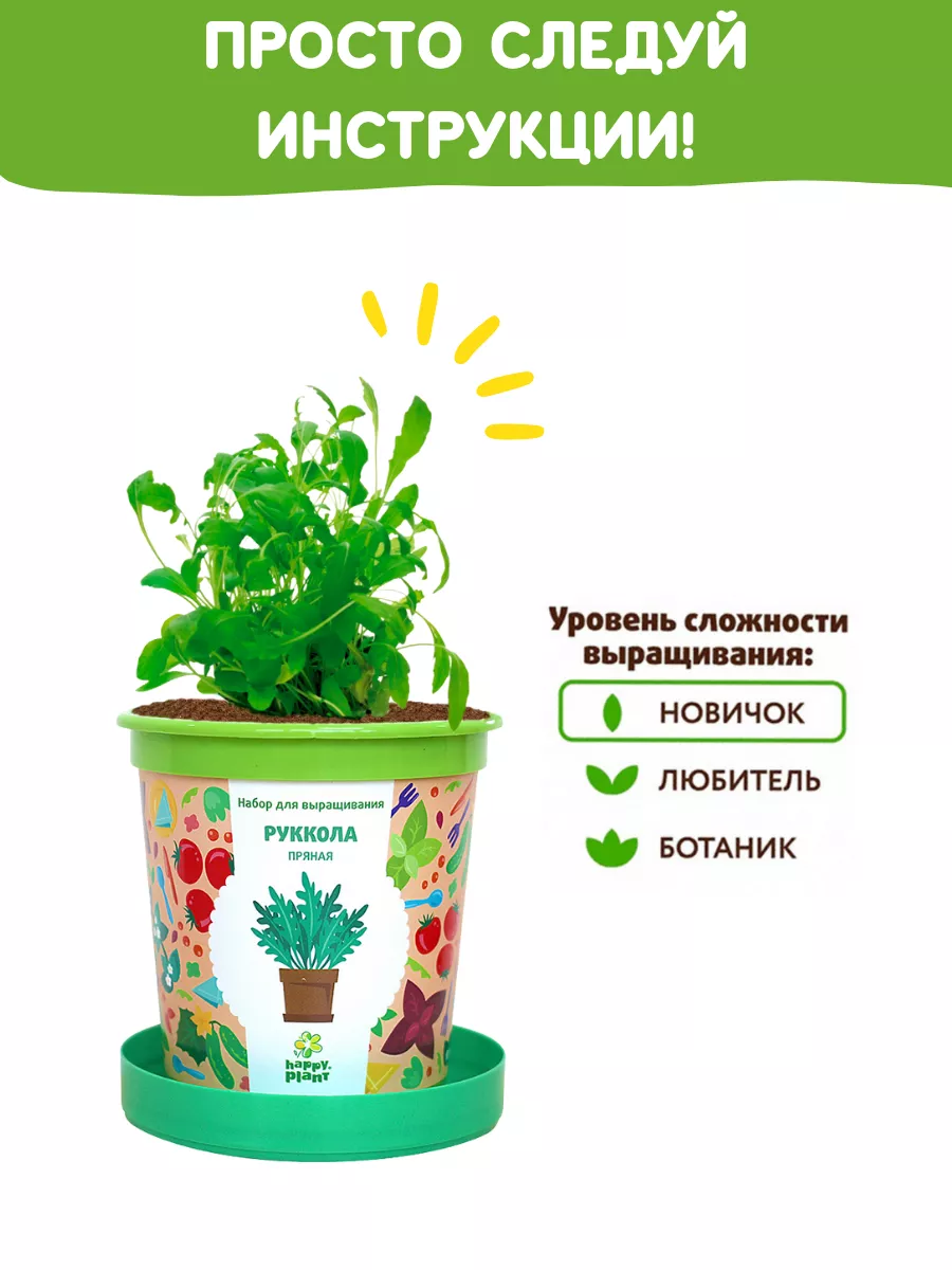 Набор для выращивания растений Вырасти сам зелень Руккола Happy Plants  9061836 купить за 377 ₽ в интернет-магазине Wildberries