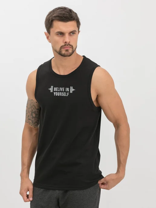 STREET INDUSTRIES Майка мужская летняя спортивная, черный, фото 2