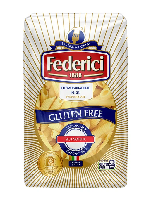 Federici Макароны Перья рифленые без глютена №23, 400г, 400 г