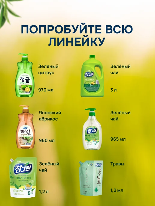 Lion Средство для мытья посуды, овощей и фруктов CHAMGREEN 960 мл, 860 мл, фото 6