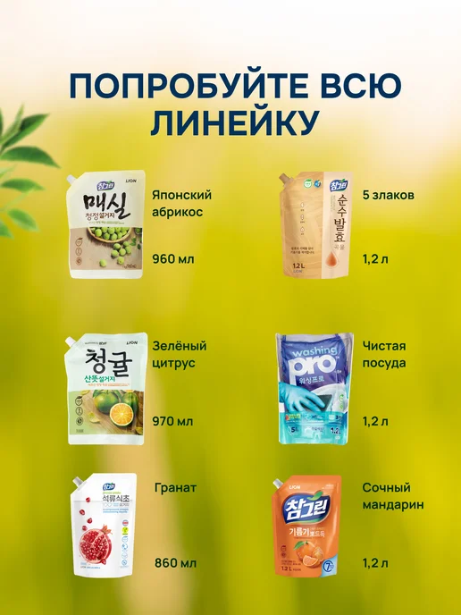 Lion Средство для мытья посуды, овощей и фруктов CHAMGREEN 960 мл, 860 мл, фото 7