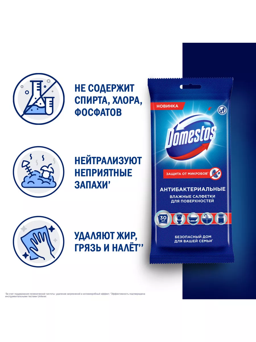 Влажные салфетки для уборки дома антибактериальные очищающие Domestos  9265761 купить за 218 ₽ в интернет-магазине Wildberries