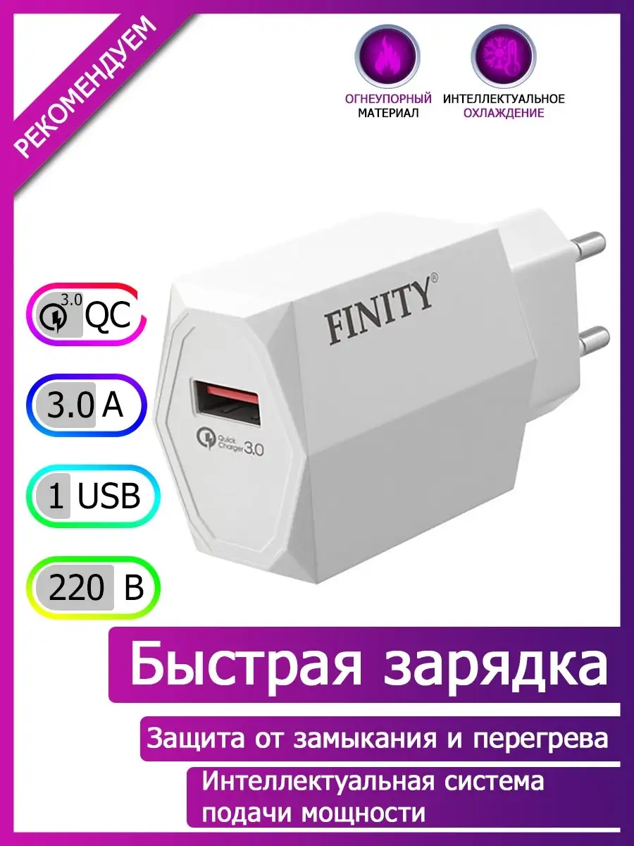 Зарядное устройство / Быстрая зарядка для телефона с Quick Charge / Адаптер  для Samsung, Xiaomi FINITY 9279765 купить в интернет-магазине Wildberries