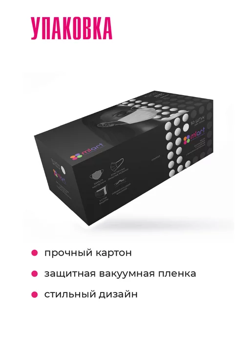 MIART Маски медицинские одноразовые трехслойные черные 50 штук, белый, фото 6