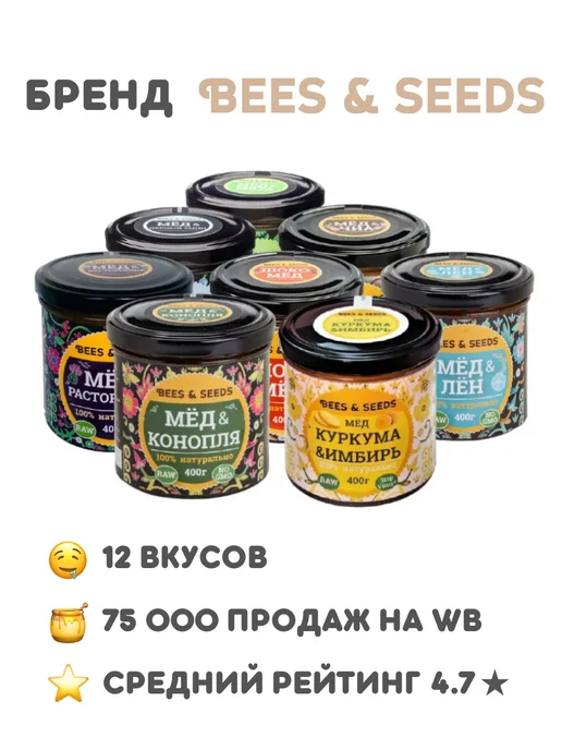 BEES & SEEDS Урбеч с семенами расторопши из натурального гречишного меда, вариант, фото 7