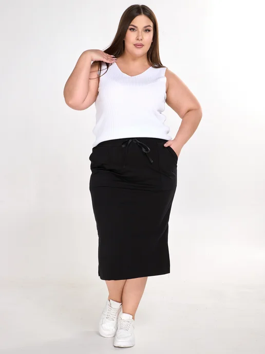 Хорошава Юбка на резинке для полных, черный