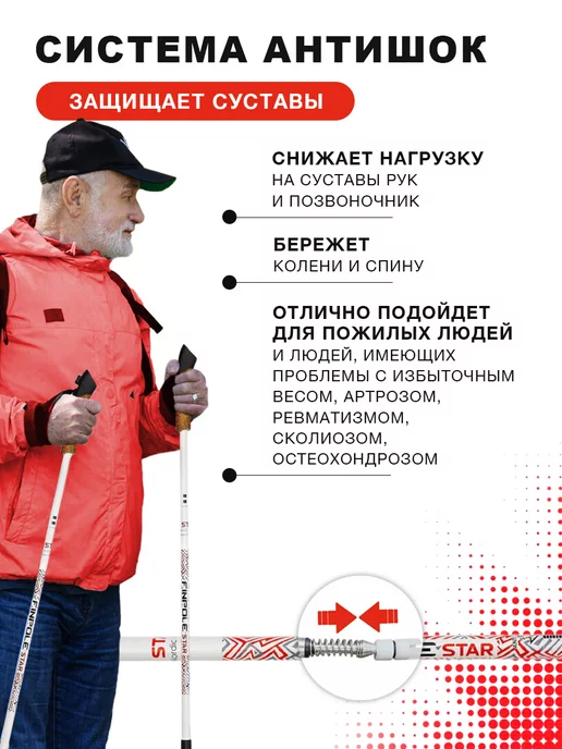 Finpole Палки для скандинавской ходьбы телескопические ST, красный, фото 3