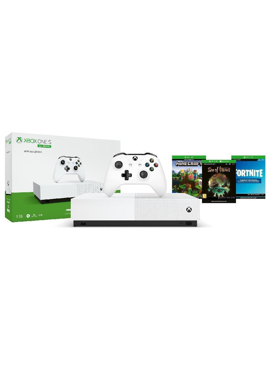 Игровая консоль Xbox One S All-Digital Edition 1ТБ + Fortnite, Sea of  Thieves, Minecraft Microsoft 9436662 купить в интернет-магазине Wildberries