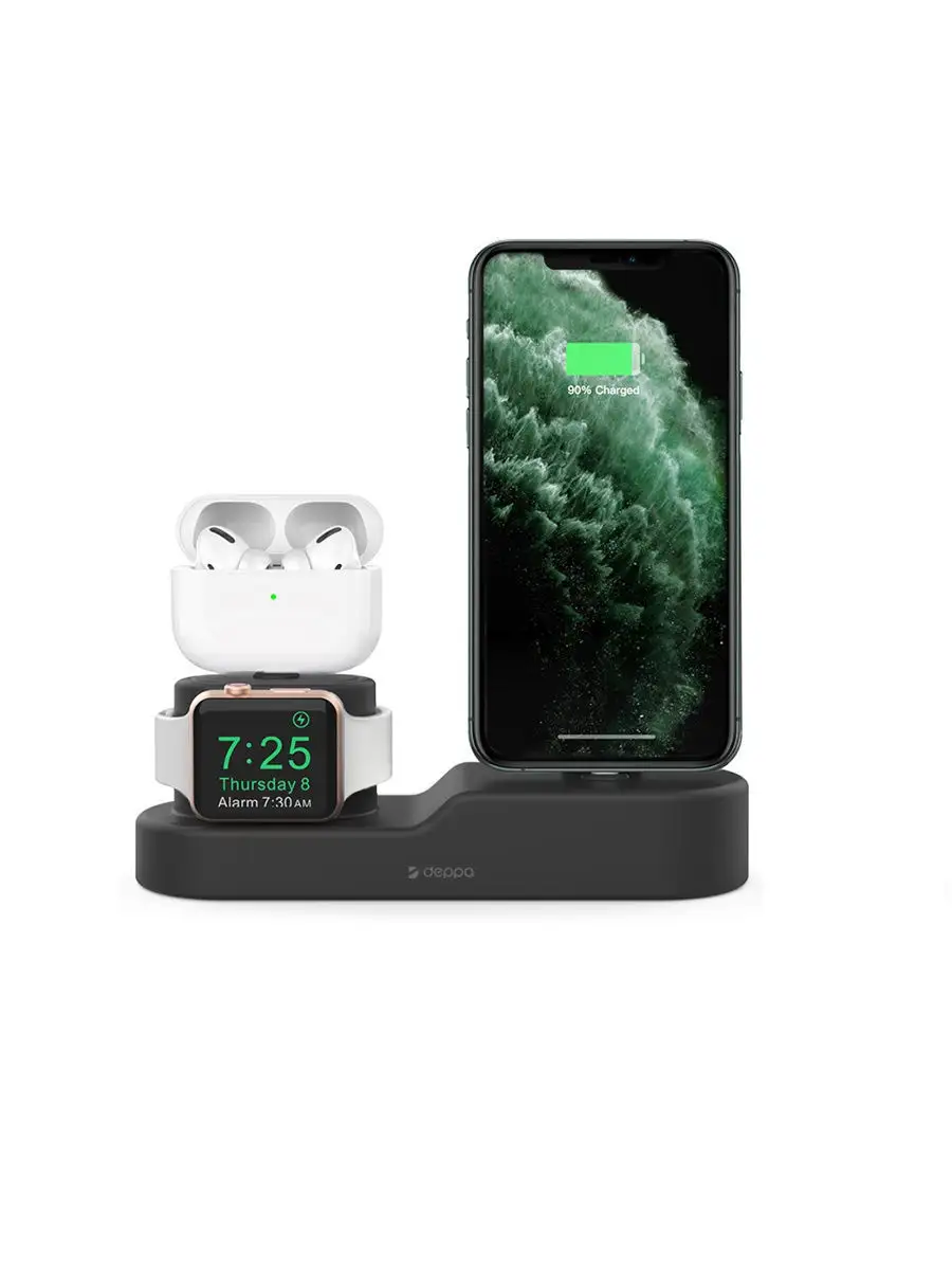 Стенд подставка для зарядки Apple Watch / iPhone / AirPods, док станция  3-в-1, силикон Deppa 9472324 купить в интернет-магазине Wildberries