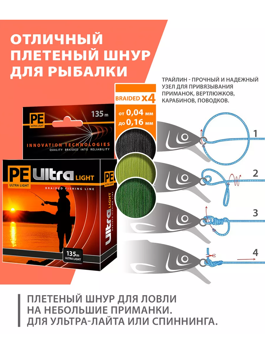 Плетеный шнур для рыбалки PE ULTRA LIGHT Olive 135m 0.04mm AQUA 9521504  купить в интернет-магазине Wildberries