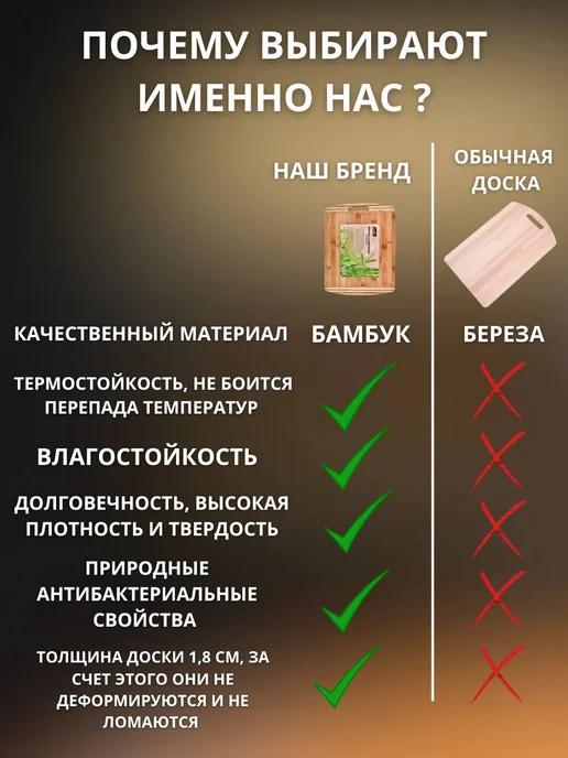 Termico Доска разделочная бамбуковая с ручкой, кухонная для нарезки, бежевый, фото 3