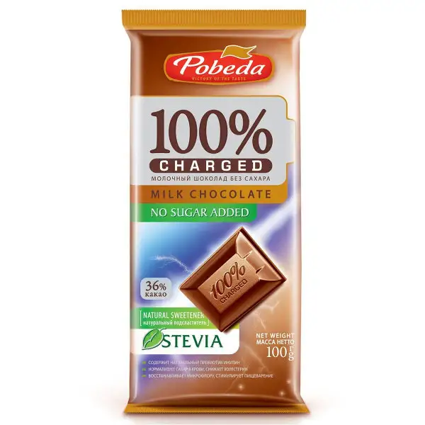 Шоколад молочный без сахара, 36% какао "Чаржед", 100 г