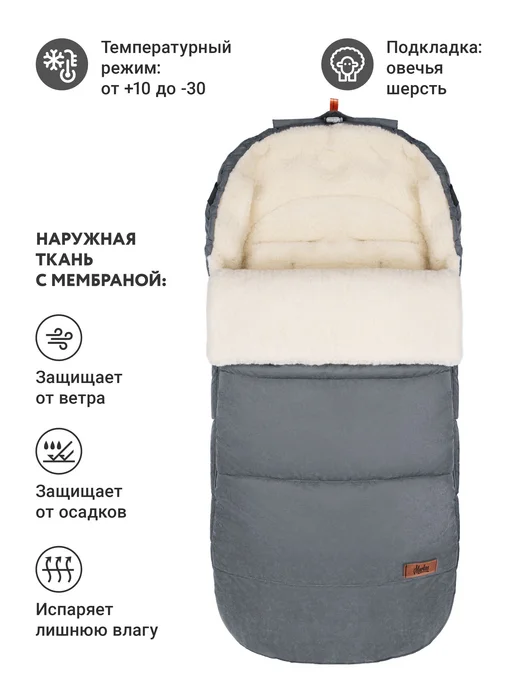 Markus Конверт в коляску зимний, модель Huge, серый, фото 2