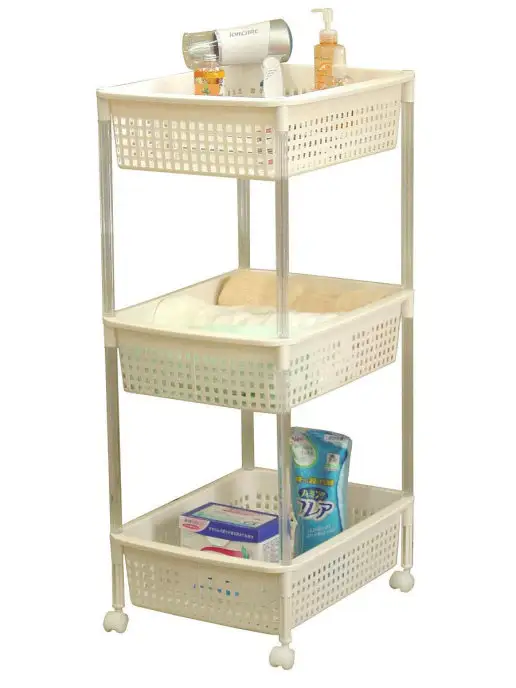 Heiwa Этажерка на колесиках с 3 корзинками 35,5х46,5х88,5 см, 35.5x46.5x88.5 см, фото 3