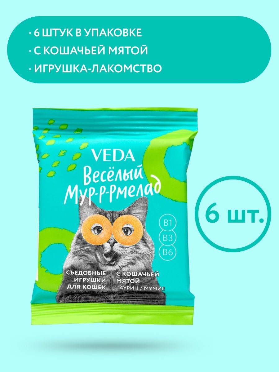 Веселый Мур-р-рмелад для кошек с кошачьей мятой, 6 гр, 6 шт VEDA 9644851  купить за 228 ₽ в интернет-магазине Wildberries