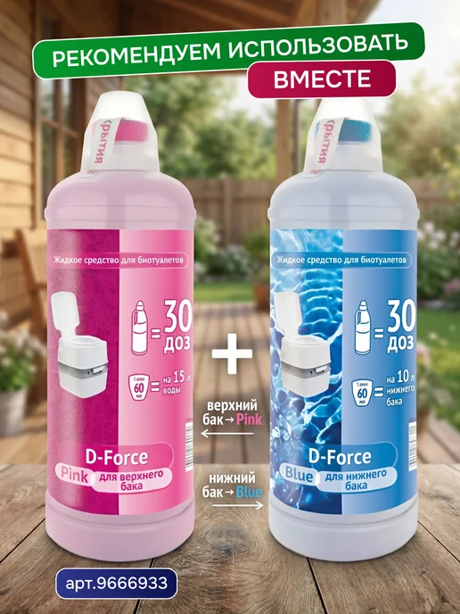 Ваше хозяйство. Жидкость для биотуалета нижний бачок D-Force Blue 1,8 л 758, 1,8 л, фото 5