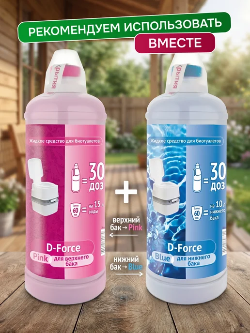 Ваше хозяйство. Жидкость для биотуалета в верхний бак D-Force Pink 1,8 л 609, 1,8 л, фото 5