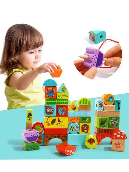 Tooky Toy Шнуровка-кубики "Лес", голубой, фото 2
