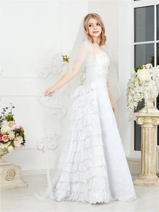 Tuliya Wedding Фата свадебная длинная на гребне, белый