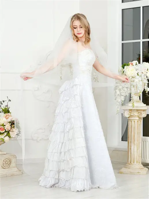 Tuliya Wedding Фата свадебная длинная на гребне, белый, фото 2