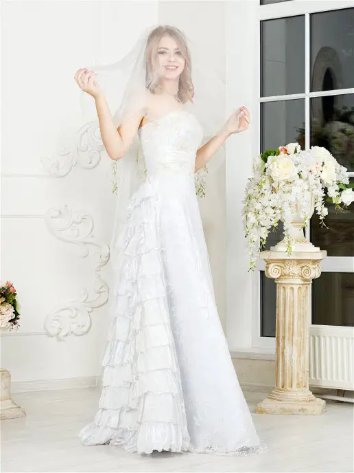 Tuliya Wedding Фата свадебная длинная на гребне, белый, фото 3