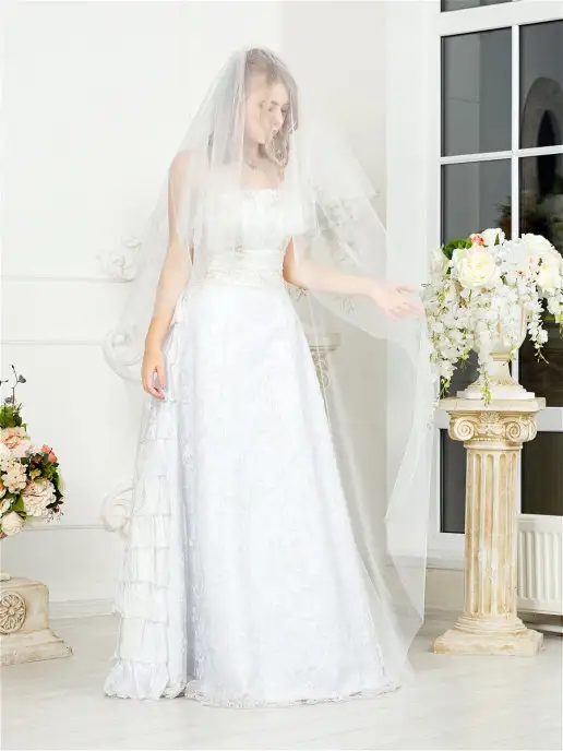 Tuliya Wedding Фата свадебная длинная на гребне, белый, фото 4