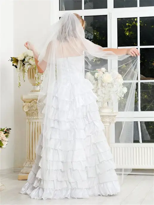Tuliya Wedding Фата свадебная длинная на гребне, белый, фото 5