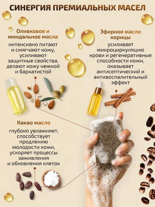 Море Мыла Мыло твердое натуральное с кофе и ароматом корицы кусковое, вариант, фото 4