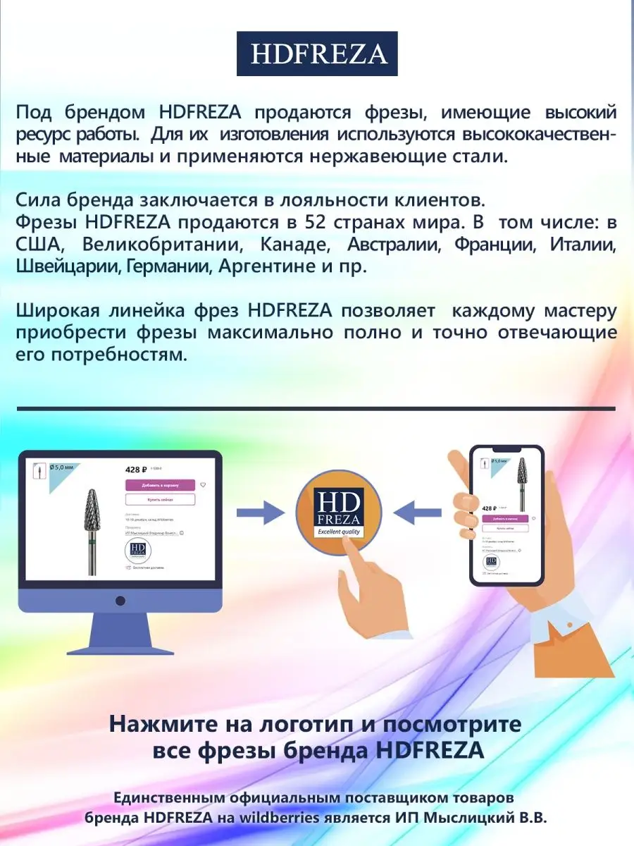 Фреза для маникюра алмазная 804 244 524 023 Средняя HDFREZA 9839158 купить  в интернет-магазине Wildberries